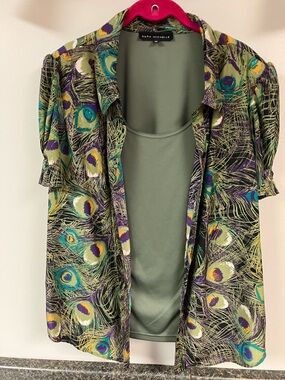 3/30 Sara Michelle peacock feather print 2fer shirt 1x